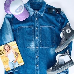 WOOYOUNGMI Back Logo Brush Stroke Denim Shirt